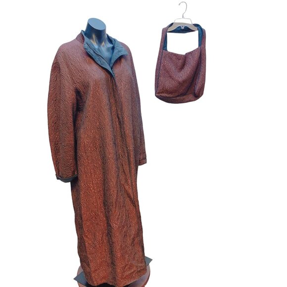 Mycra Pac One Brown/Black Reversible Textured Long Coat W/Matching Handbag Size - Picture 4 of 11